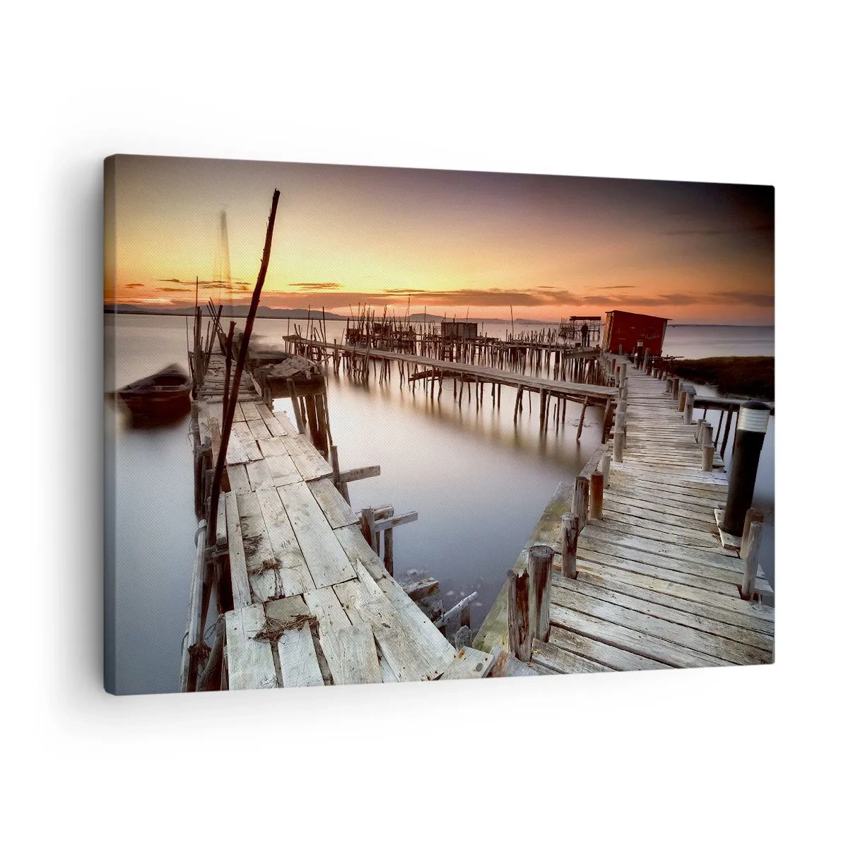 Tablou pe pânză Canvas - Diguri de lemn pe ape calme la apus - 70x50cm - Autentic, nu o atracție turistică - Decorațiune modernă pentru perete pentru living și dormitor ARTTOR