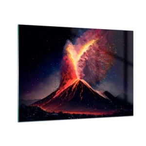 Tablou pe sticlă - Un vulcan în erupție cu lavă și un nor colorat de praf - 70x50cm - Frumusețe și groază - Decorațiune modernă pentru perete pentru living și dormitor ARTTOR