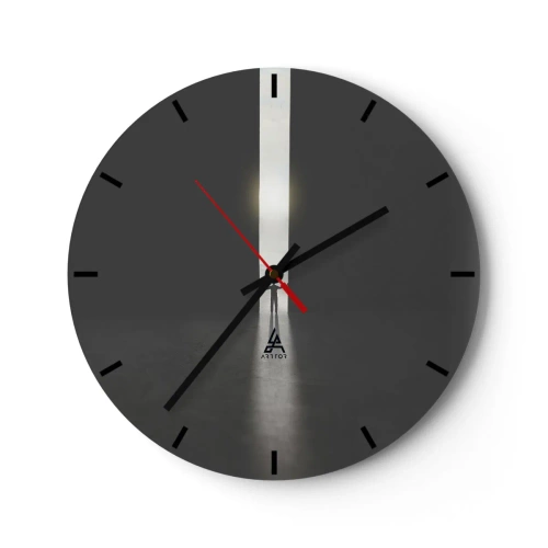 Ceas de perete - Ceas pe sticlă - Silueta unui bărbat într-un spațiu luminos într-un spațiu întunecat - 30x30cm - Un pas spre un viitor luminos - Decorațiune modernă pentru perete pentru living, bucătărie și dormitor ARTTOR