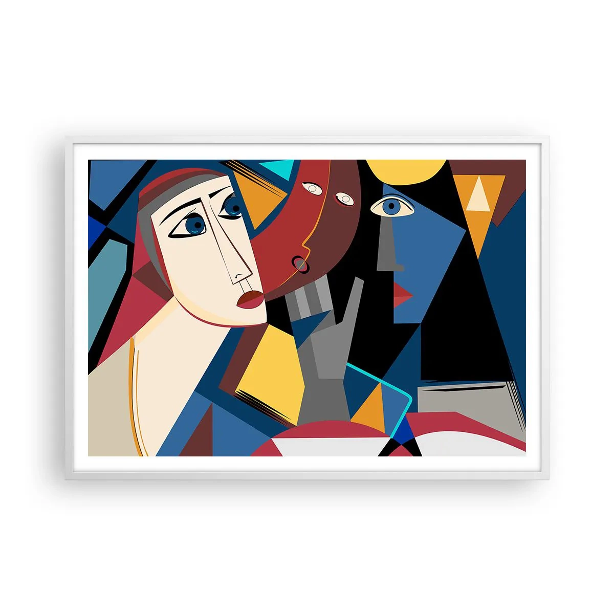 Poster în ramă albă - Discuția cubiștilor - 100x70 cm