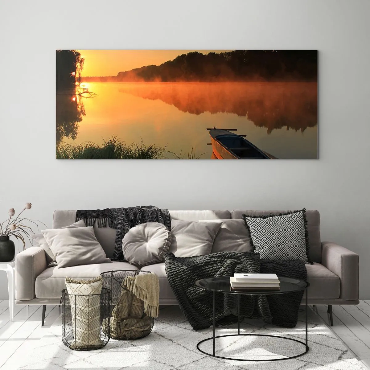Tablou pe sticlă - Răsăritul soarelui peste apă ca un strat de oglindă - 120x50 cm