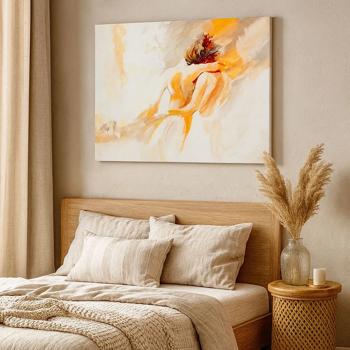 Tablou pe pânză Canvas - Scenă abstractă a unei îmbrățișări romantice - 70x50cm - În cerul proximității - Decorațiune modernă pentru perete pentru living și dormitor ARTTOR
