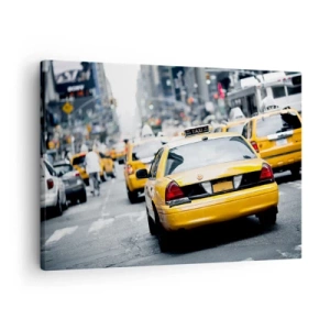 Tablou pe pânză Canvas - Taxiuri galbene pe o stradă aglomerată din centrul metropolei - 70x50cm - Doar în acest oraș - Decorațiune modernă pentru perete pentru living și dormitor ARTTOR