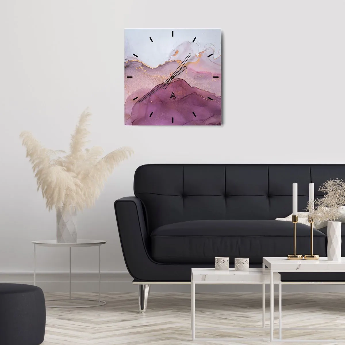Ceas de perete - Ceas pe sticlă - Valuri de liliac și violet - 30x30 cm