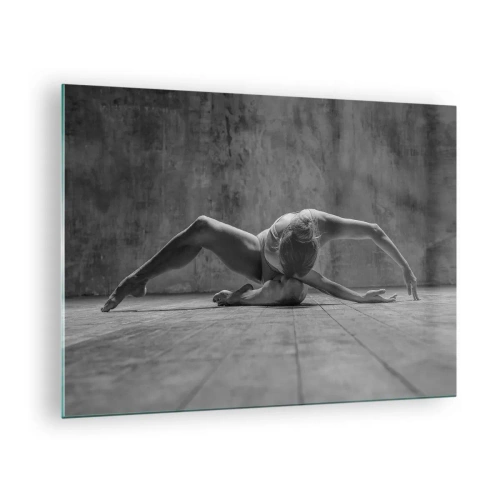 Tablou pe sticlă - Dansator într-o poză pe podea - 70x50cm - Simetria găsită - Decorațiune modernă pentru perete pentru living și dormitor ARTTOR