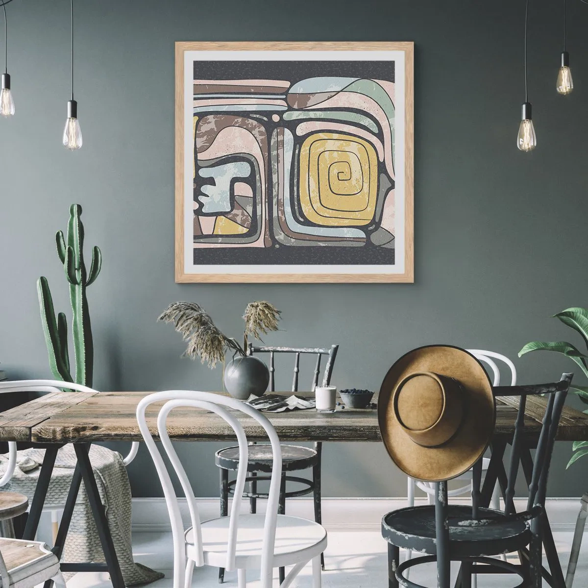 Poster în ramă de stejar deschis - Abstracție în spirit precolumbian - 40x40 cm