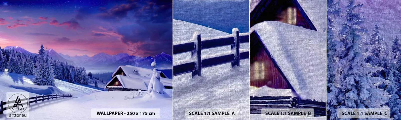 Mostră tapet Premium Canvas - Noapte liniștită - Peisaj, Iarnă, Alpi - 100x30 cm