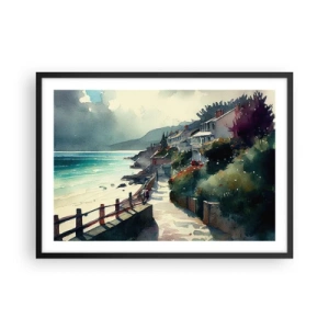 Poster în ramă neagră - Orășel mediteraneean - 70x50 cm
