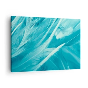 Tablou pe pânză Canvas - Prim-plan delicat cu pene turcoaz - 70x50cm - Înecându-se în puf - Decorațiune modernă pentru perete pentru living și dormitor ARTTOR