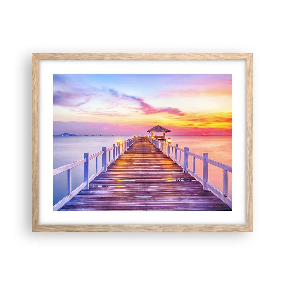 Poster în ramă de stejar deschis - Tăcerea serii în liliac-auriu - 50x40 cm