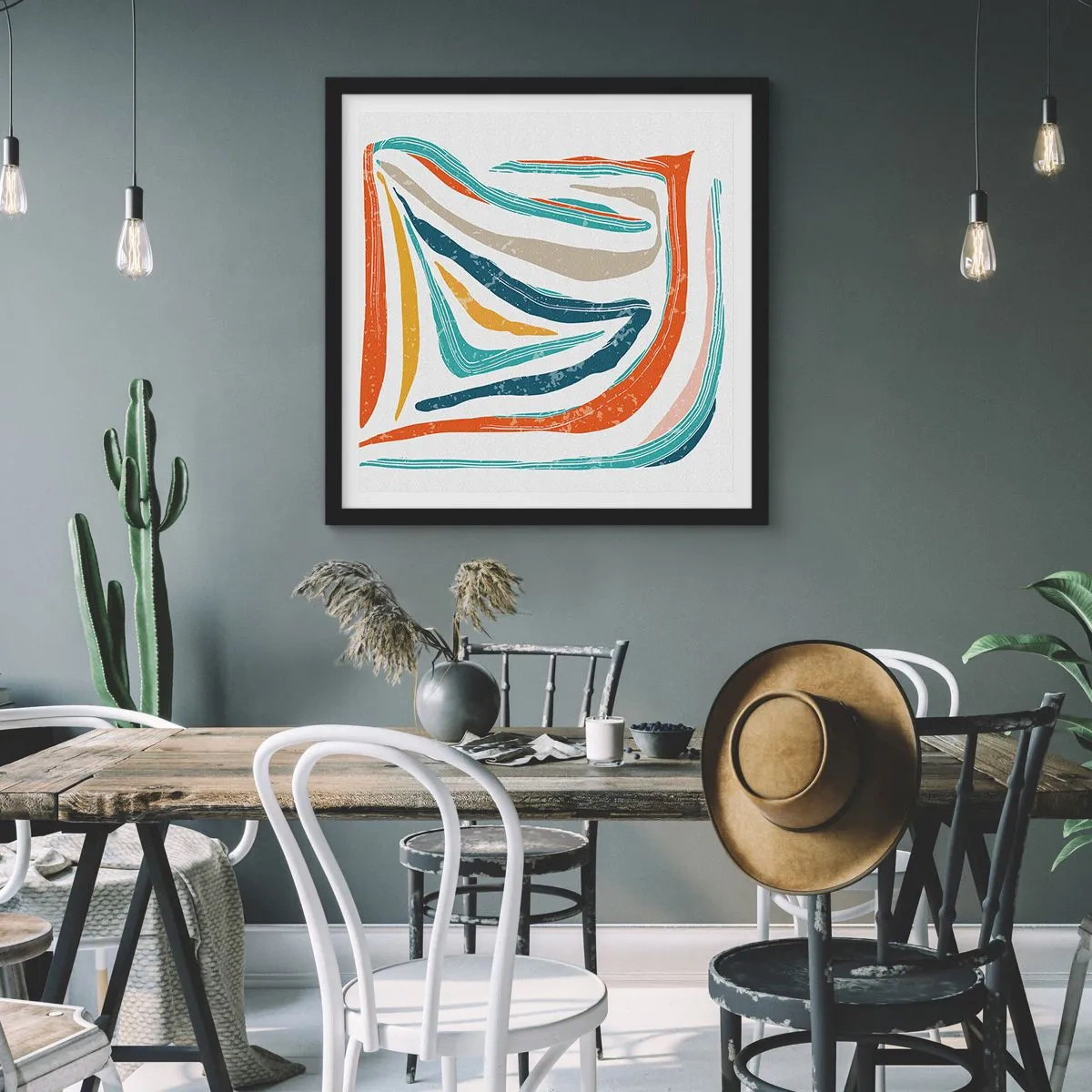 Poster în ramă neagră - Abstracție prietenoasă și zâmbitoare - 40x40 cm