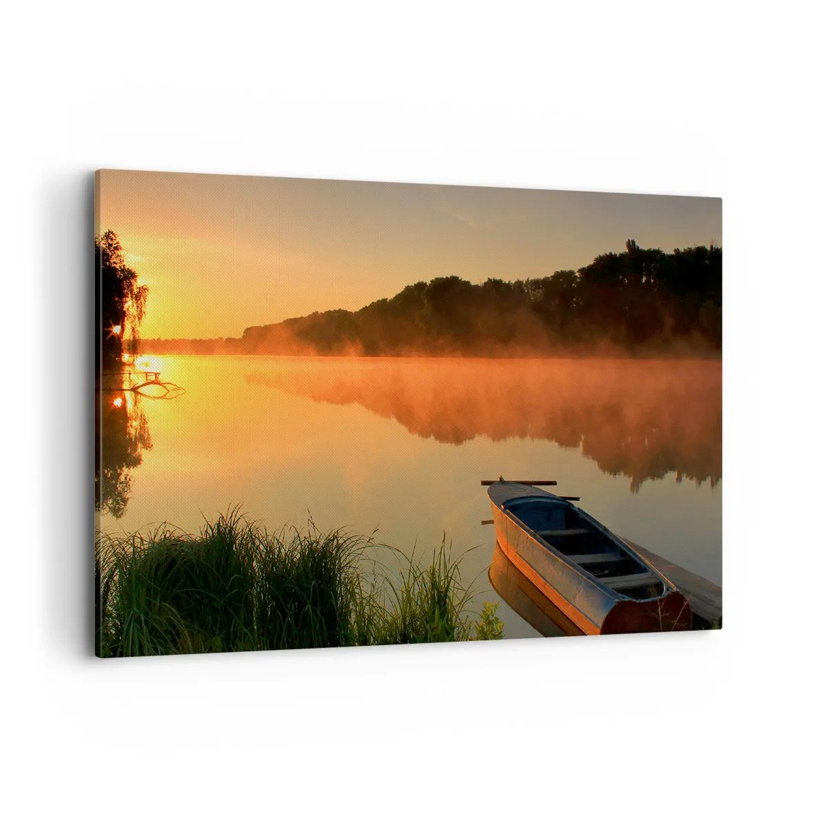 Tablou pe pânză - Răsăritul soarelui peste apă ca un strat de oglindă - 100x70 cm