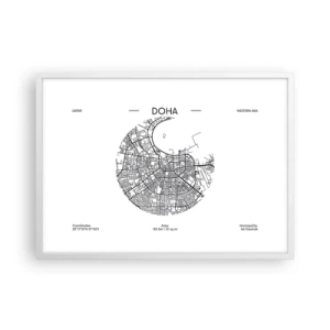 Poster în ramă albă - Anatomia orașului Doha - 70x50 cm