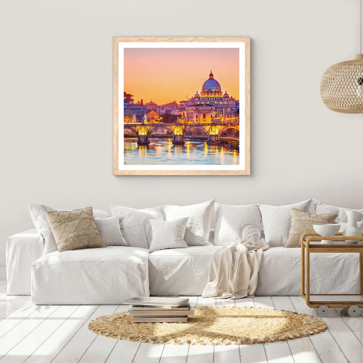 Poster în ramă de stejar deschis - Amurg deasupra Orașului Etern - 60x60 cm