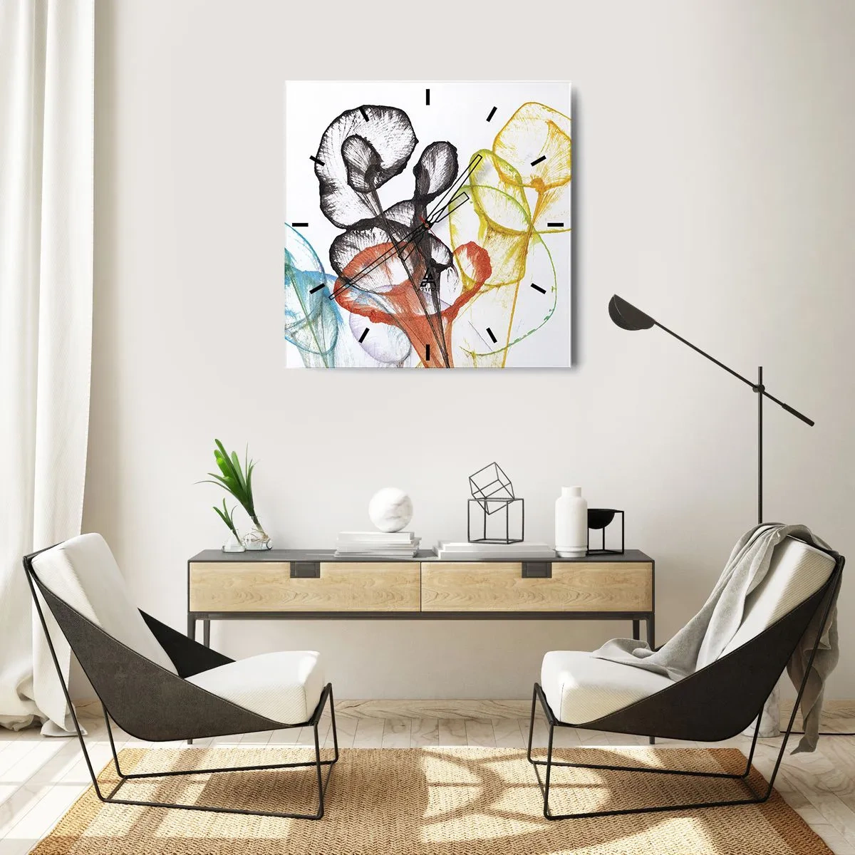 Ceas de perete - Ceas pe sticlă - Flori cu suflete - 30x30 cm