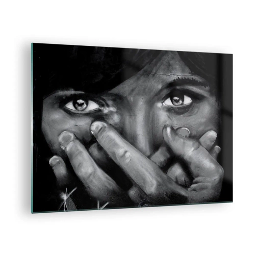Tablou pe sticlă - Un portret alb-negru cu o privire emoționantă - 70x50cm - Nu spun cine le-a pictat - Decorațiune modernă pentru perete pentru living și dormitor ARTTOR