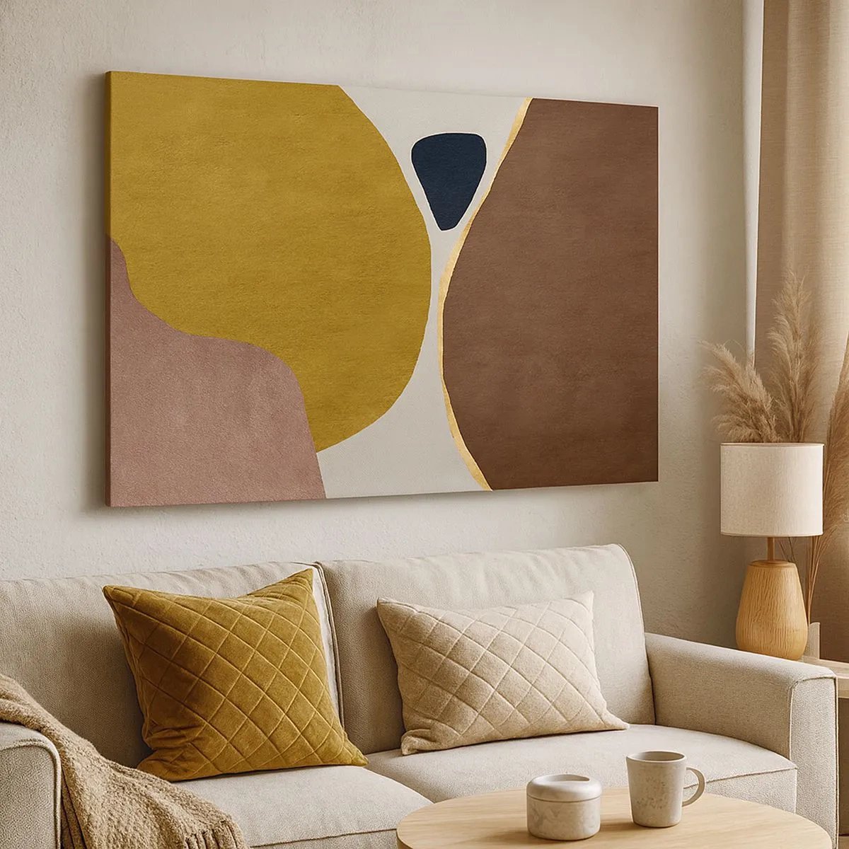 Tablou pe pânză Canvas - O compoziție abstractă cu forme geometrice în culori calde. - 70x50cm - Abstracție - un loc în spațiu - Decorațiune modernă pentru perete pentru living și dormitor ARTTOR