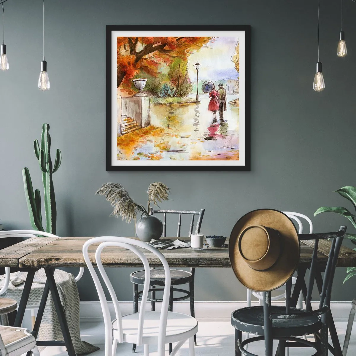 Poster în ramă neagră - Toamnă romantică în parc - 30x30 cm