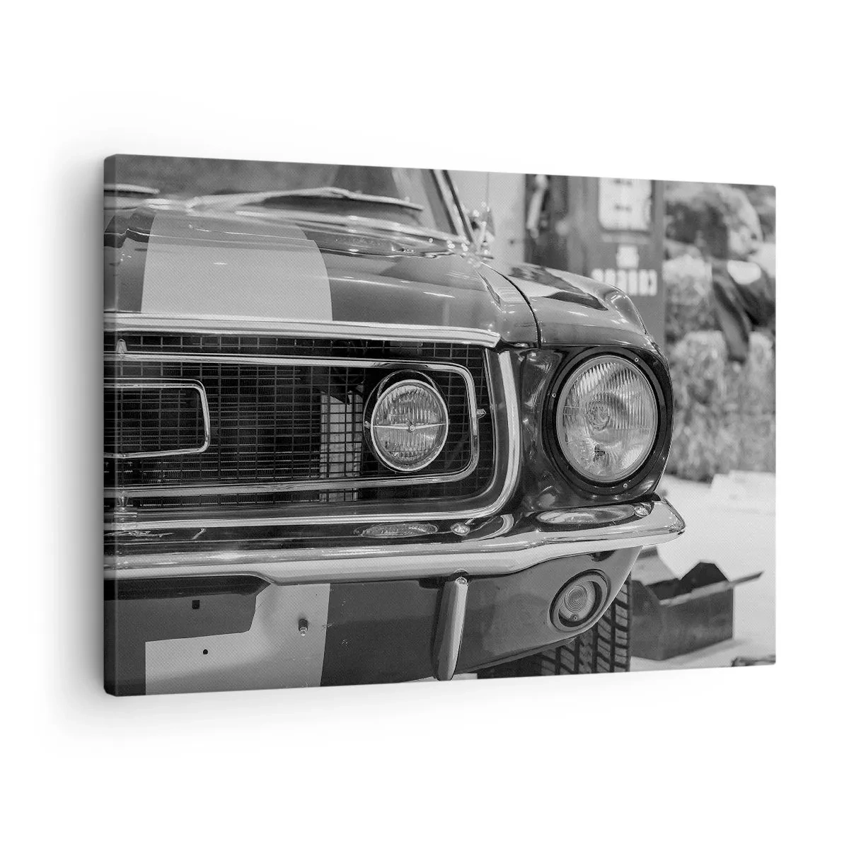 Tablou pe pânză Canvas - Capotă de mașină clasică alb-negru - 70x50cm - Condus dur - Decorațiune modernă pentru perete pentru living și dormitor ARTTOR