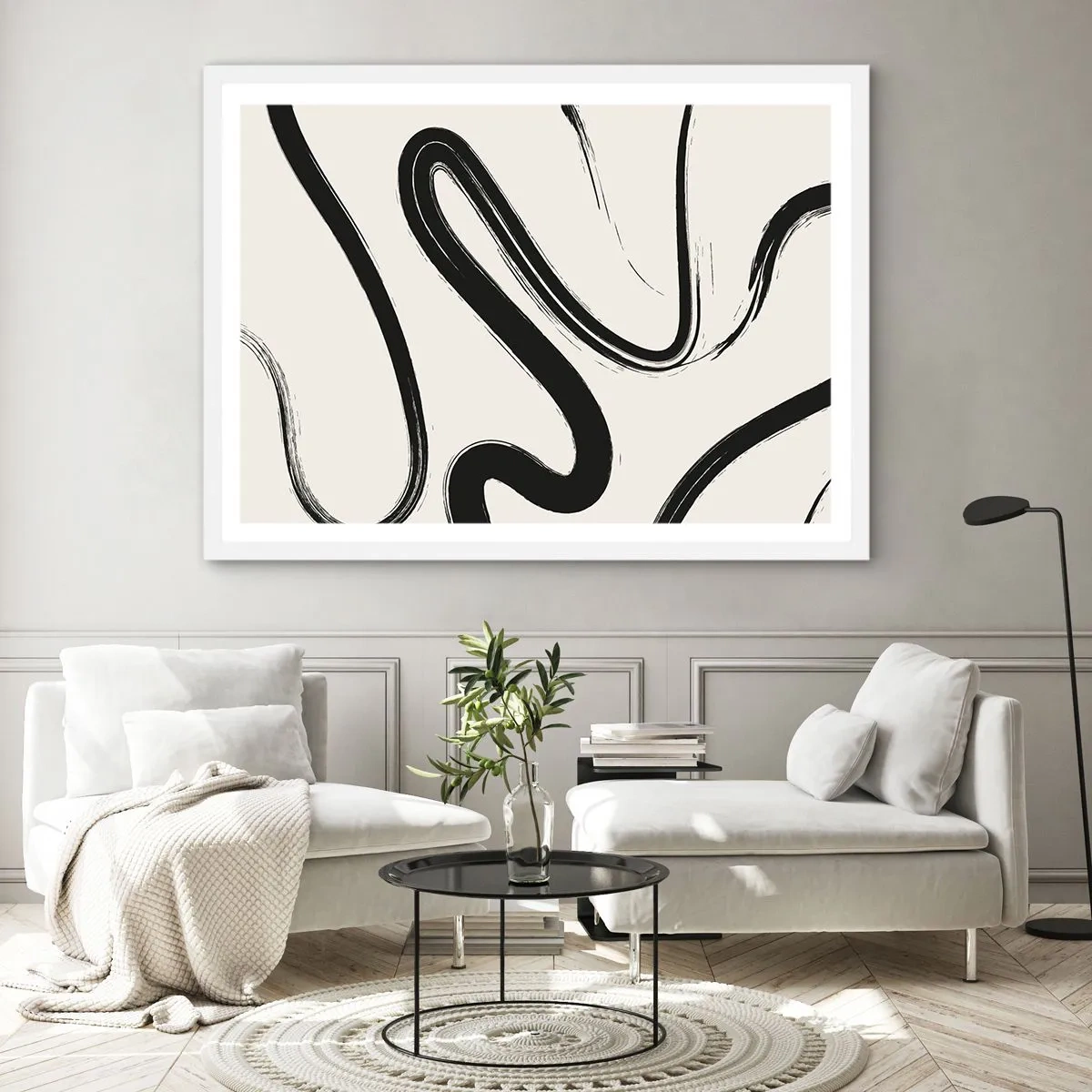 Poster în ramă albă - Capriciu în alb și negru - 91x61 cm