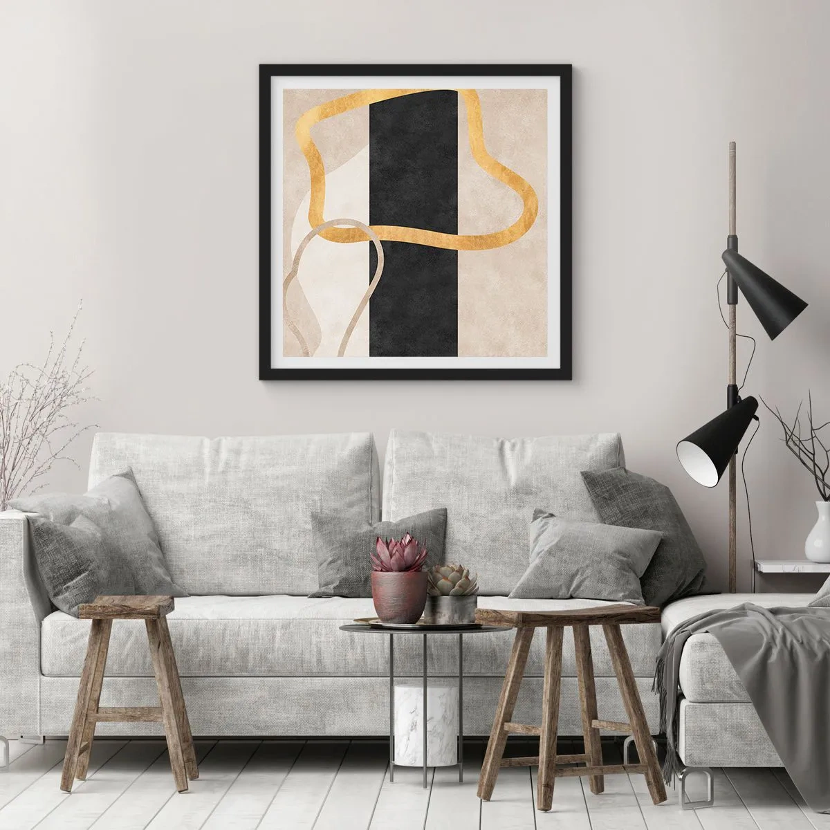 Poster în ramă neagră - Forme înbuclite - 30x30 cm