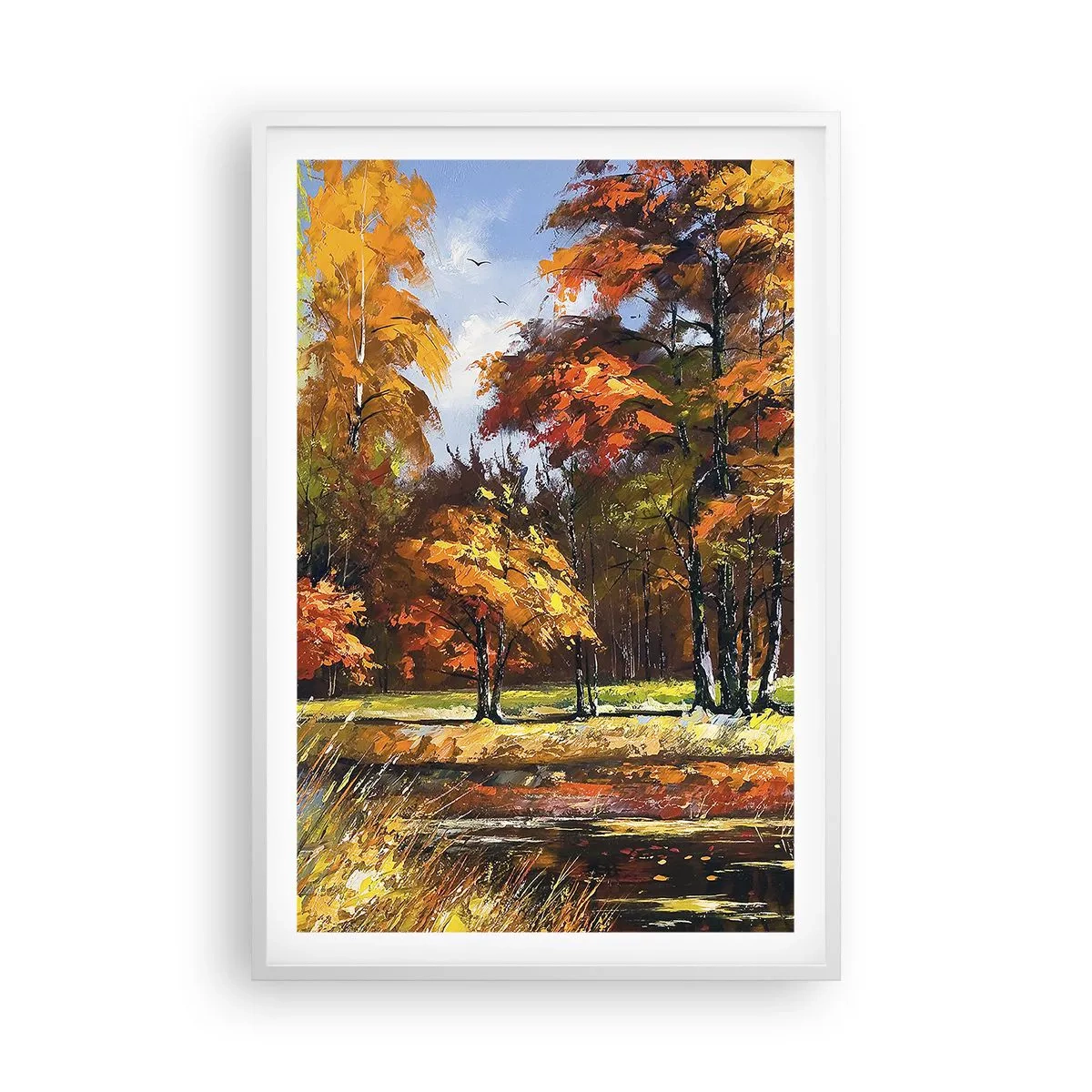 Poster în ramă albă - Peisaj în aur și bronz - 61x91 cm