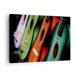 Tablou pe pânză Canvas - Chitare colorate în diferite nuanțe aranjate la rând - 70x50cm - Chitara are multe culori - Decorațiune modernă pentru perete pentru living și dormitor ARTTOR