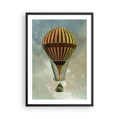 Poster în ramă neagră - Un balon auriu plutind în spațiul cosmic - 50x70cm - Zboruri de pionierat - Decorațiune modernă pentru perete pentru living și dormitor ARTTOR