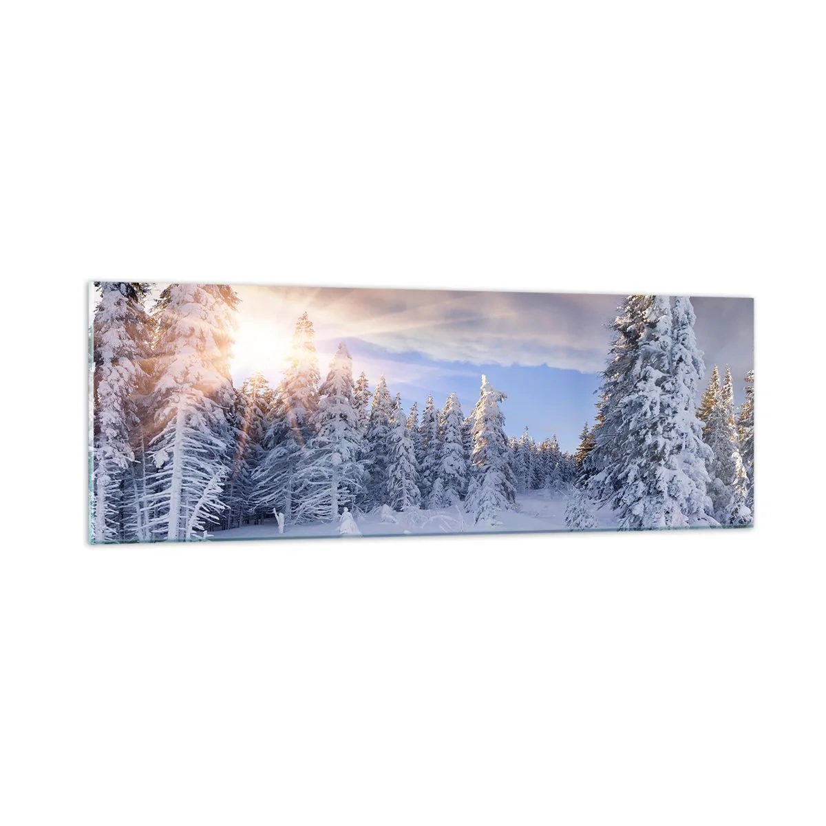 Tablou pe sticlă - Spectacolul naturii înzăpezite - 90x30 cm