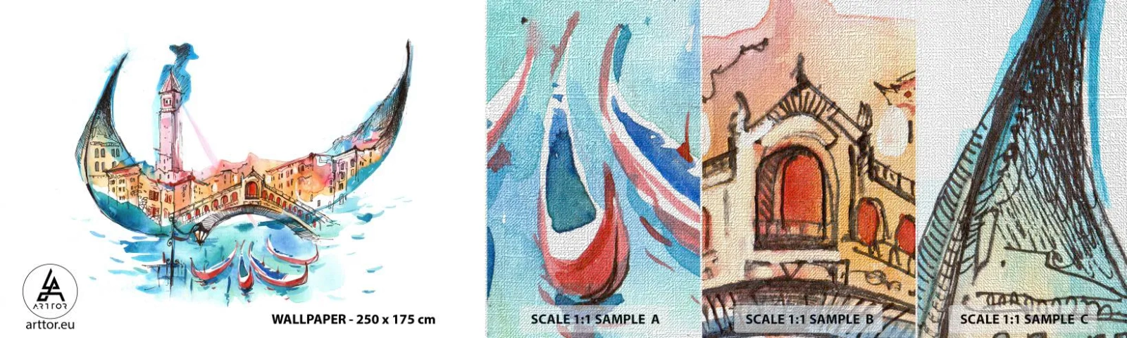 Mostră tapet Premium Canvas - Croazieră prin oraș - Abstracția, Veneția, Pod - 100x30 cm