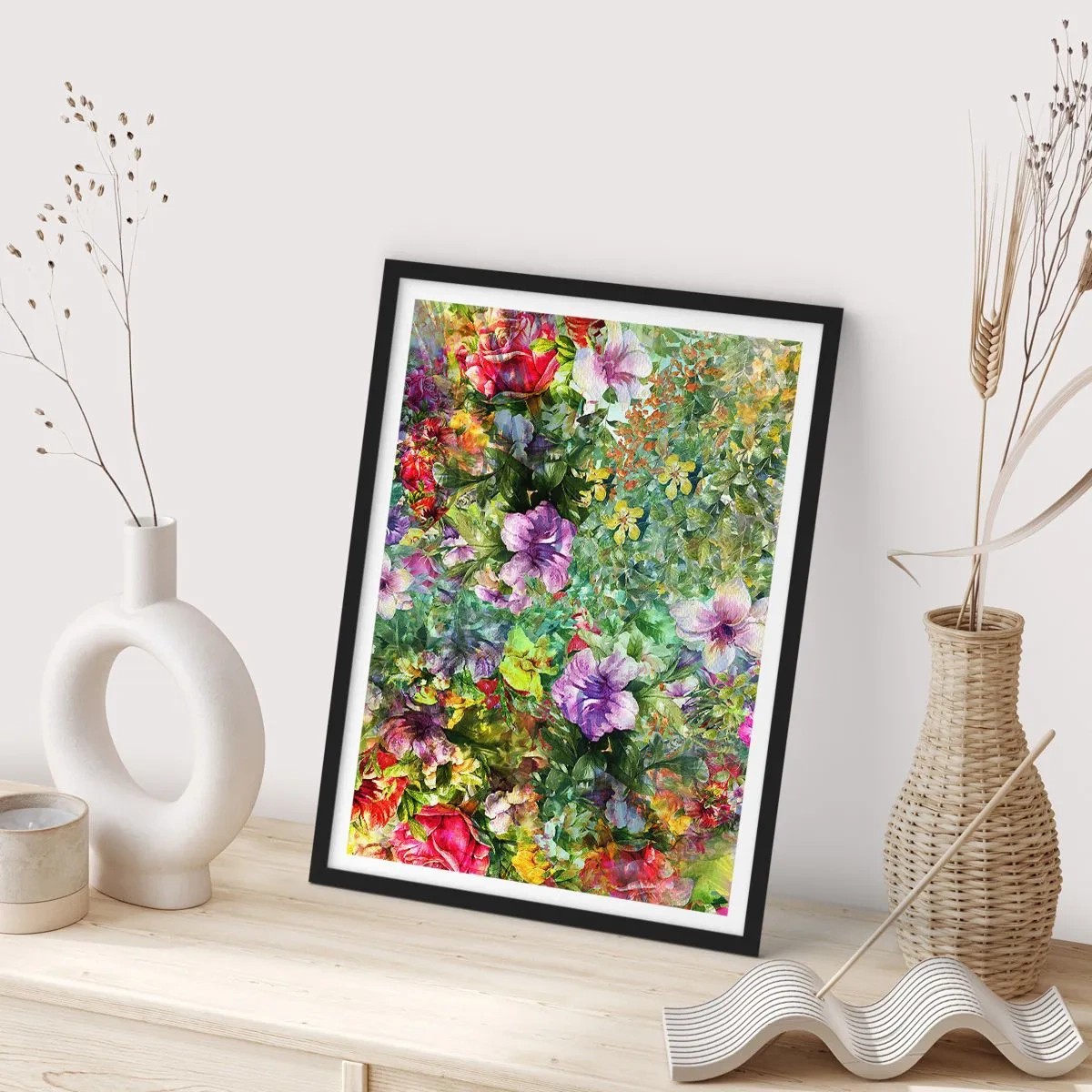 Poster în ramă neagră - Să ne pierdem în flori - 70x100 cm