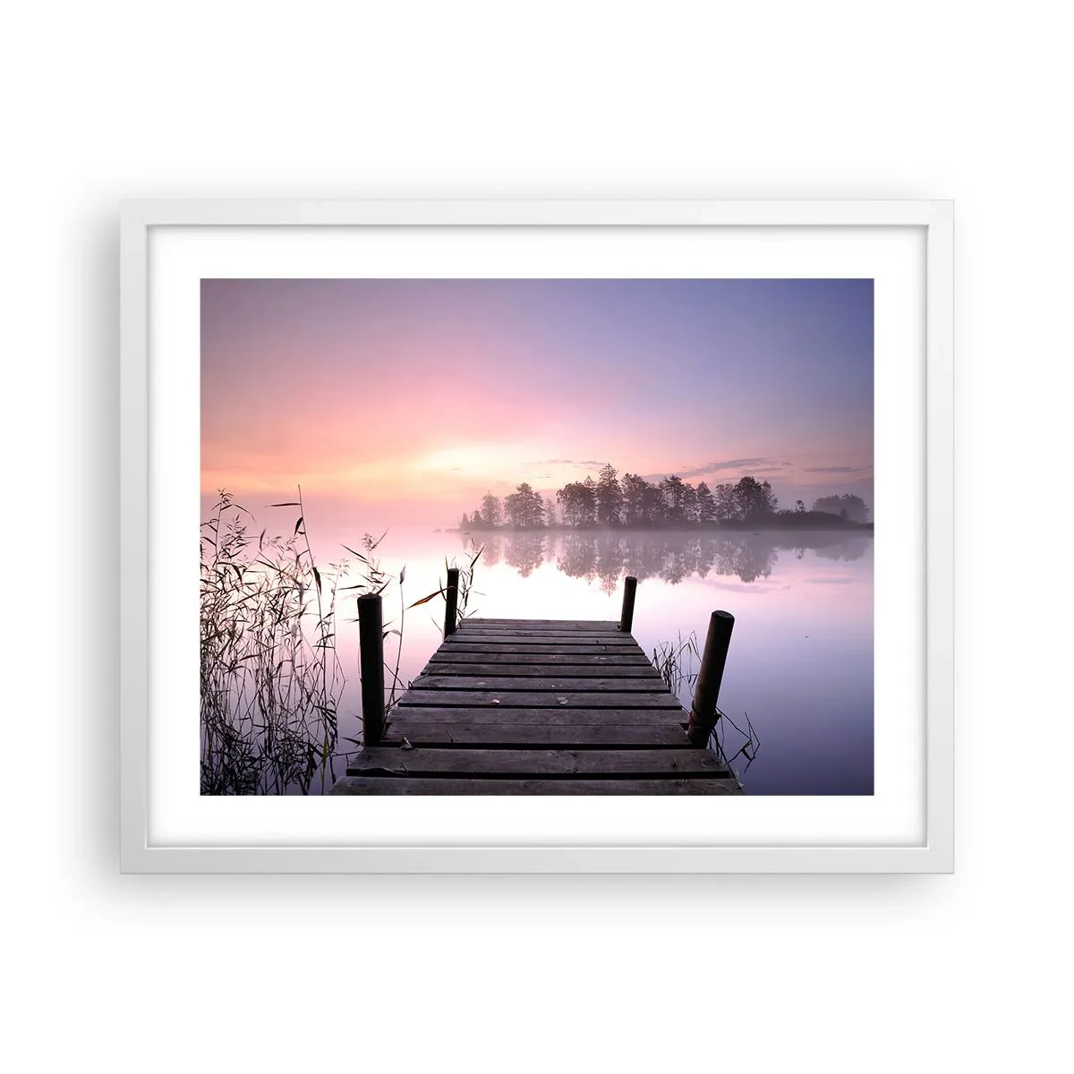 Poster în ramă albă - Din ceața de liliac... - 50x40 cm