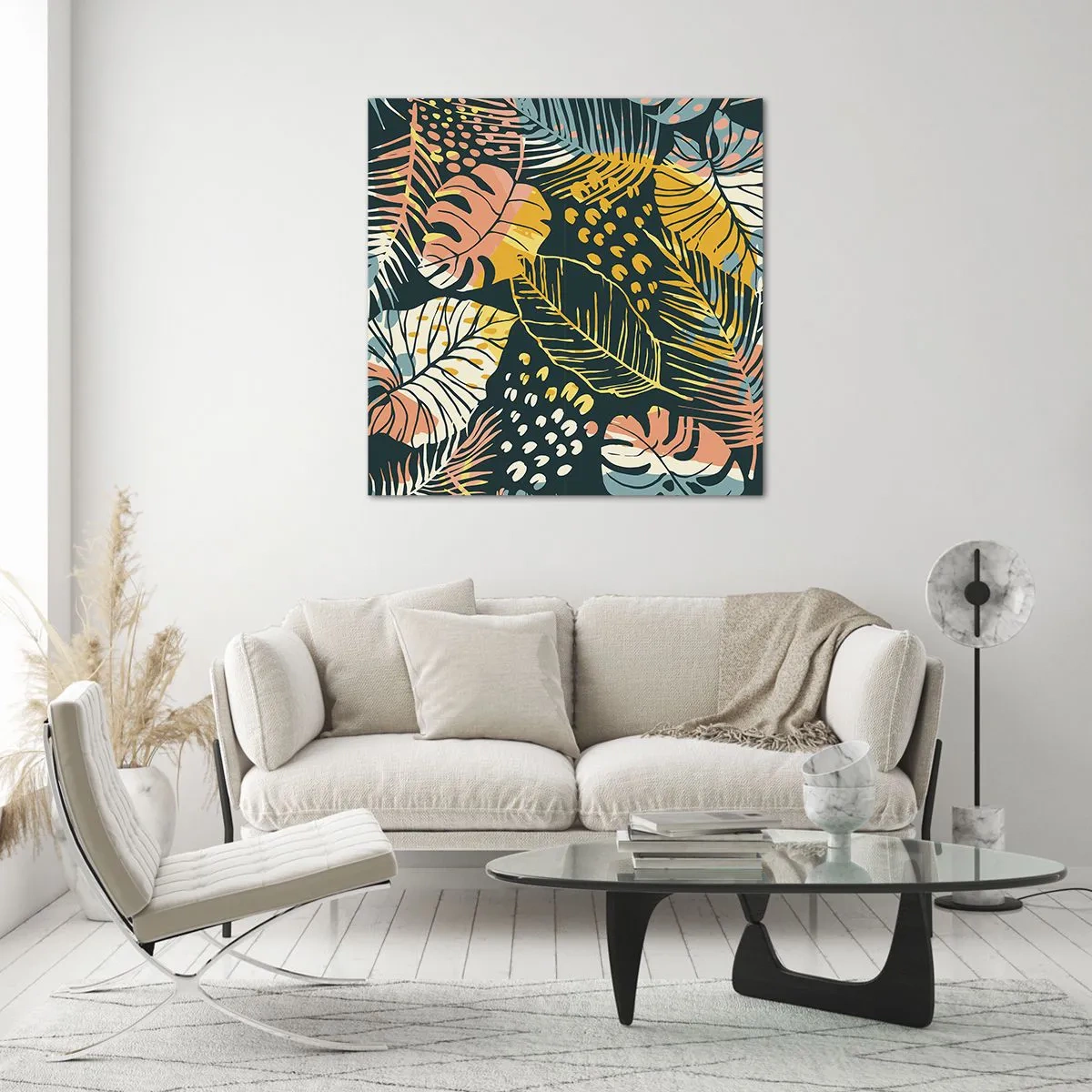 Tablou pe sticlă - Fantezie cu frunze - 50x50 cm