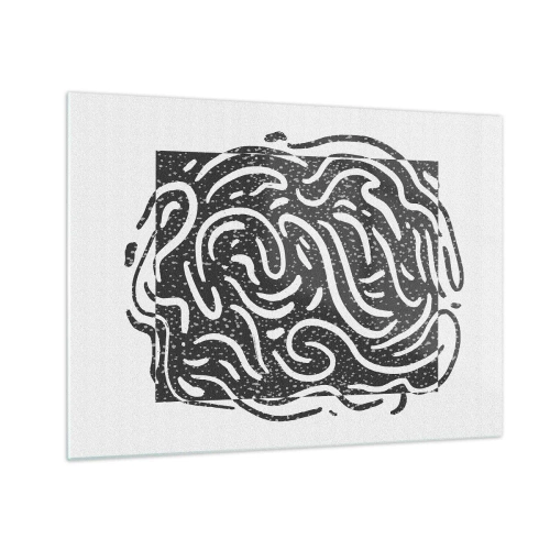 Tablou pe sticlă - Linii și puncte abstracte dinamice care creează o formă energică - 70x50cm - Abstracție: dansul bucuriei - Decorațiune modernă pentru perete pentru living și dormitor ARTTOR