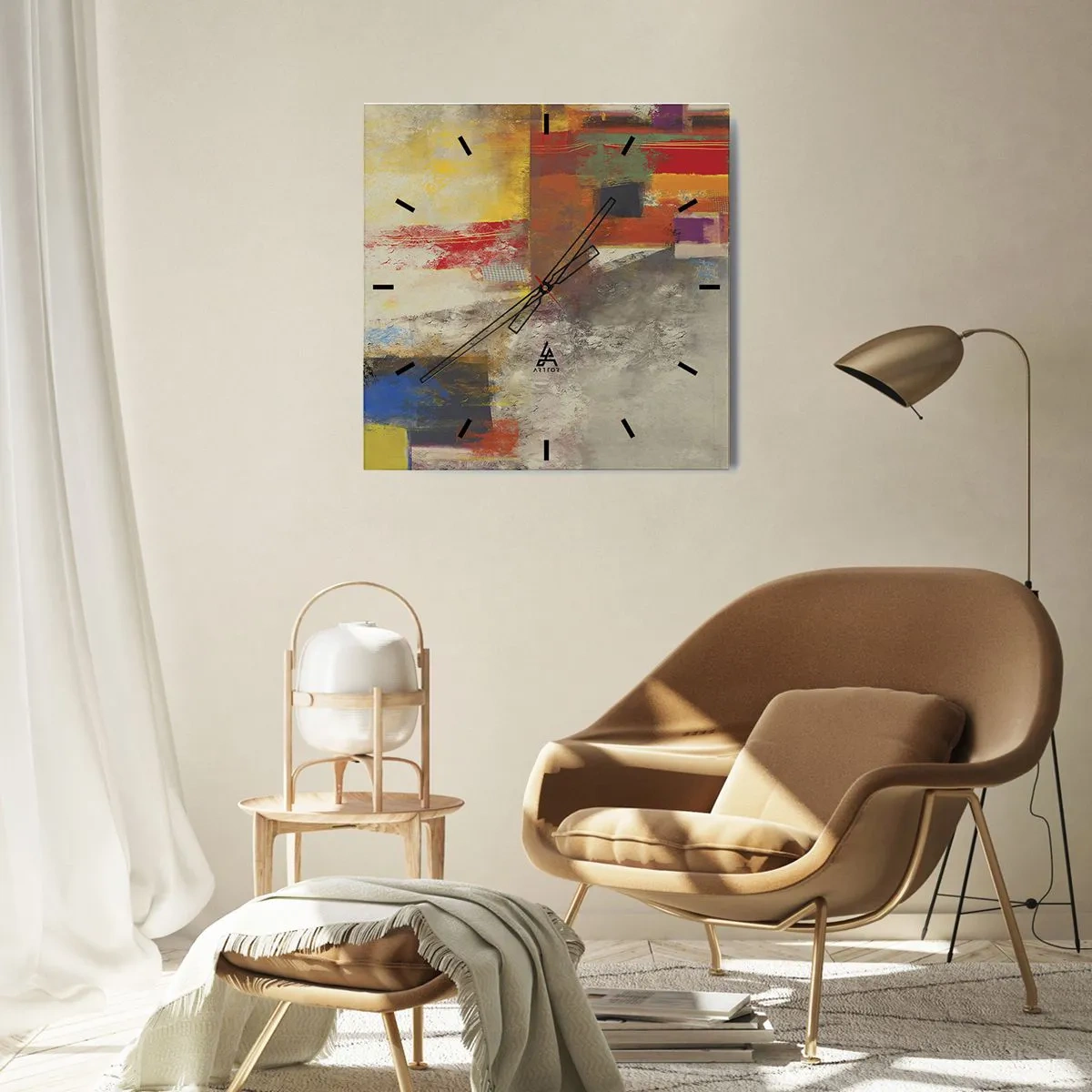 Ceas de perete - Ceas pe sticlă - Geometria culorilor - 30x30 cm