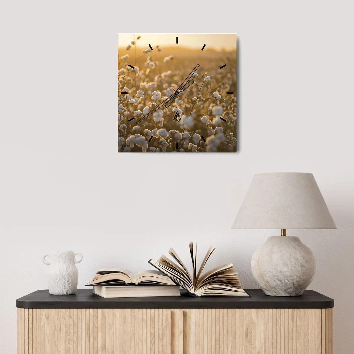 Ceas de perete - Ceas pe sticlă - Câmp pufos - 40x40 cm