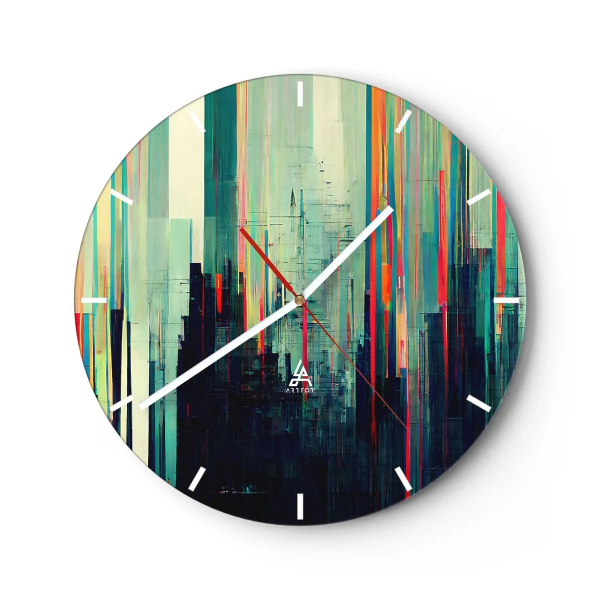 Ceas de perete - Ceas pe sticlă - Oraș futurist - 40x40 cm
