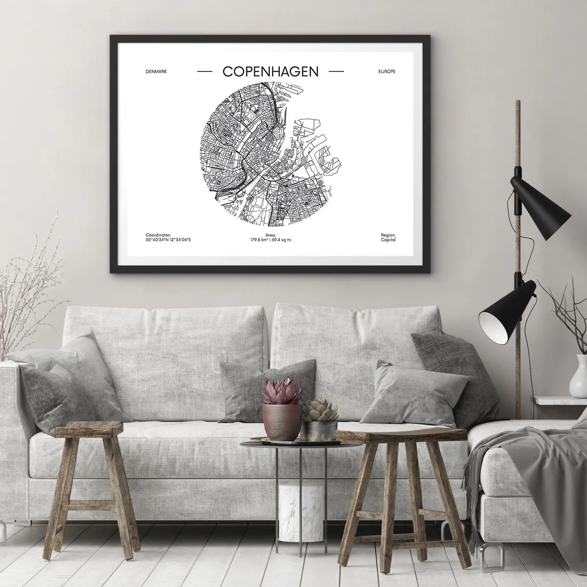 Poster în ramă neagră - Anatomia Copenhagăi - 91x61 cm