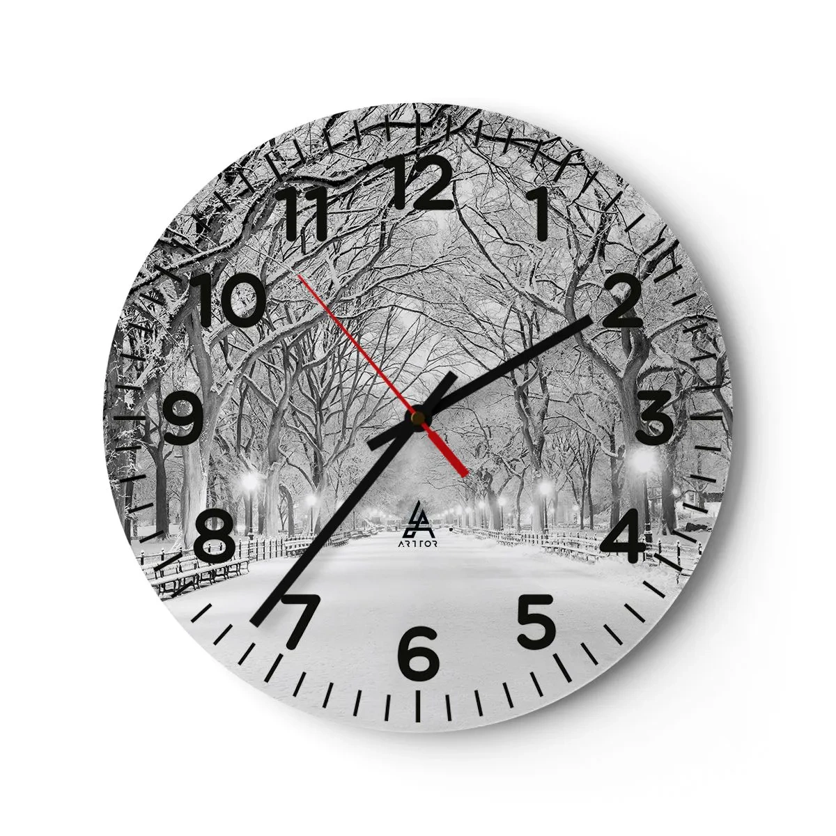 Ceas de perete - Ceas pe sticlă - Cele patru anotimpuri – iarna - 30x30 cm
