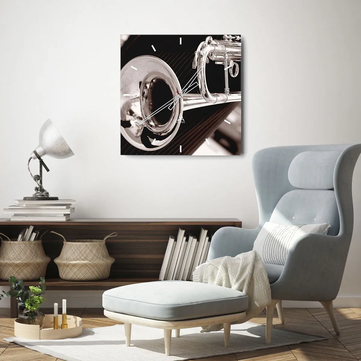 Ceas de perete - Ceas pe sticlă - O călătorie muzicală în anii `30 - 40x40 cm