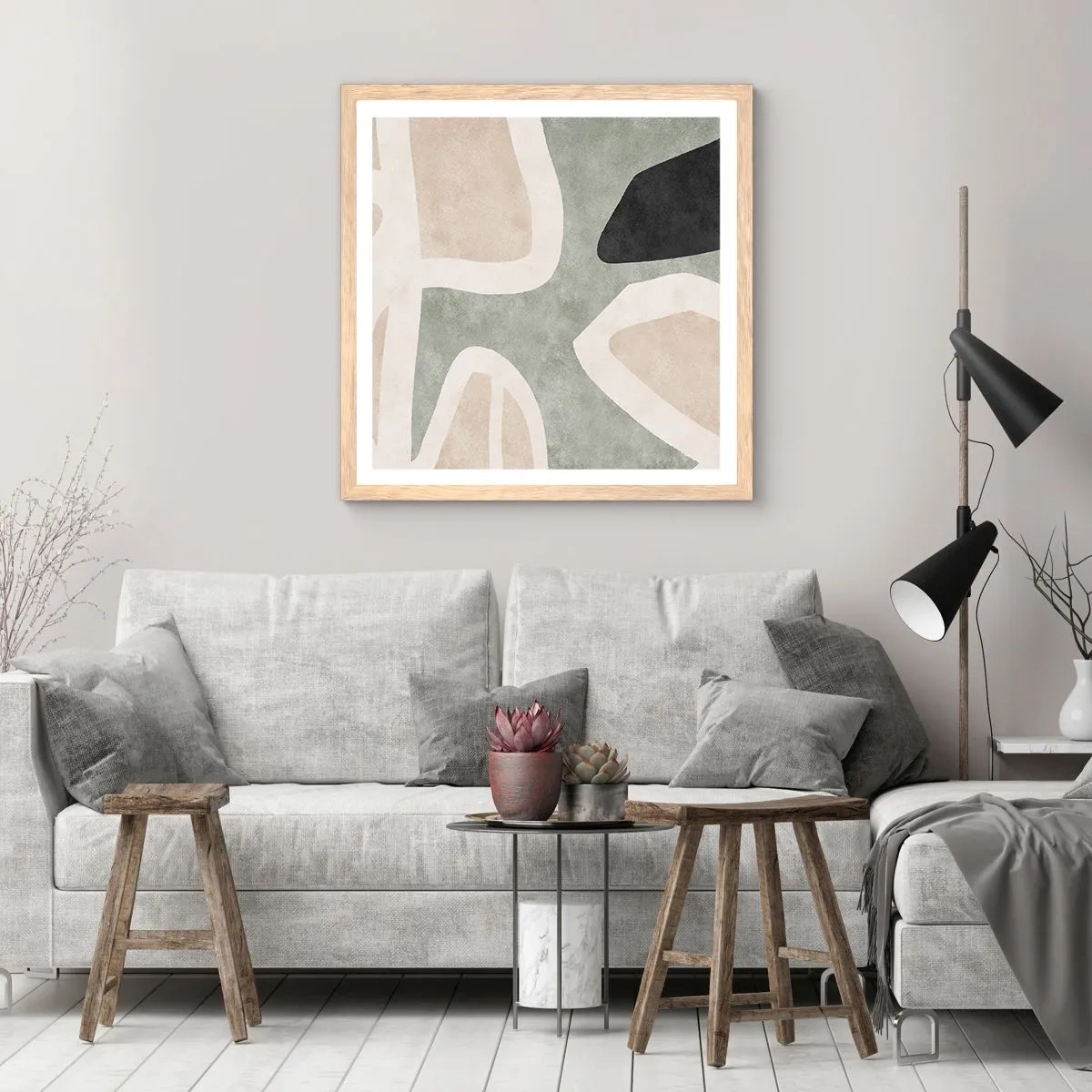 Poster în ramă de stejar deschis - Compoziție cu motiv negru - 60x60 cm
