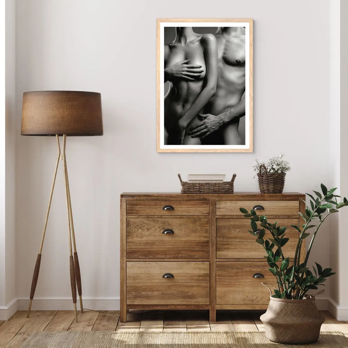 Poster în ramă de stejar deschis - Adam și Eva - 40x50 cm