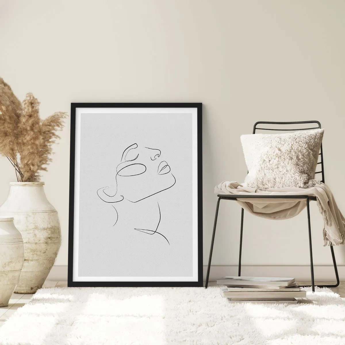 Poster în ramă neagră - Portret minimalist al unei femei în stilul artă liniară - 50x70cm - Meandrele unui vis - Decorațiune modernă pentru perete pentru living și dormitor ARTTOR