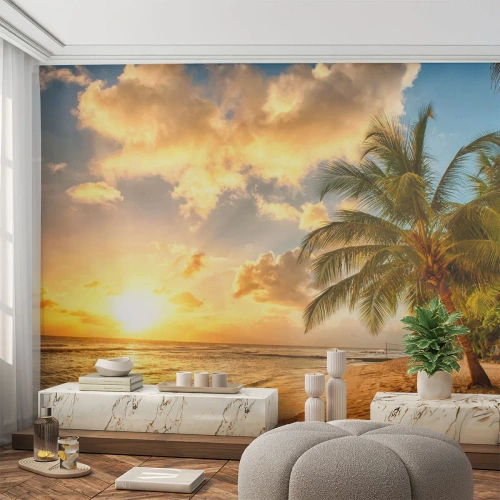 Tapet Autoadeziv Deluxe Sticker - Vară eternă, întotdeauna o vacanță - Peisaj, plajă, Palmier de nuca de cocos - 150x105 cm