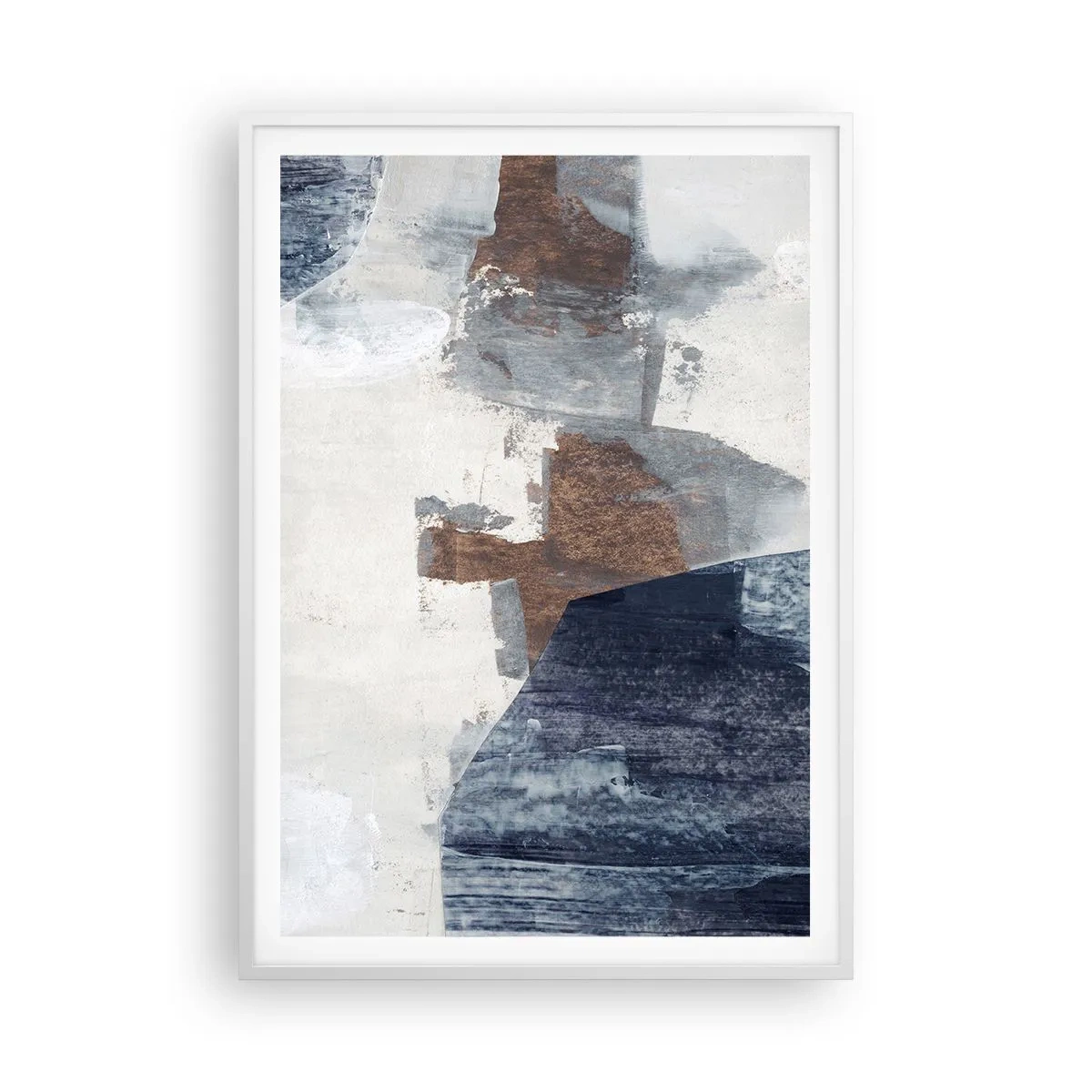 Poster în ramă albă - Forme albastre-maronii - 70x100 cm