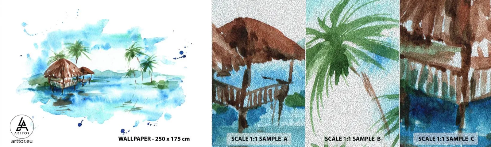 Mostră tapet Premium Sand - Undeva în Pacific - Peisaj, Insulă, palmieri - 100x30 cm