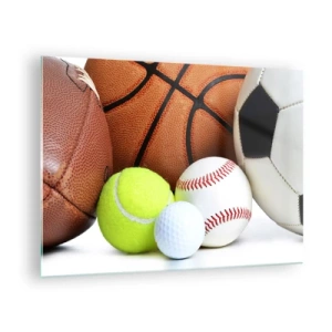 Tablou pe sticlă - Un set de mingi sportive pe un fundal alb - 70x50cm - Ne leagă mingea! - Decorațiune modernă pentru perete pentru living și dormitor ARTTOR