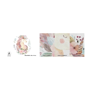 Mostră tapet Premium Sand - O invitație în lumea basmelor - Inorog, Fetişcană, Pentru copii - 100x30 cm
