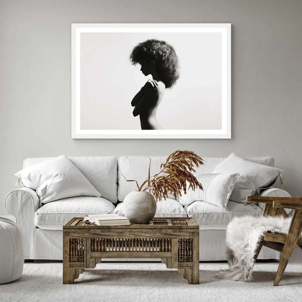 Poster în ramă albă - Ca o floare pe o tulpină subțire - 100x70 cm