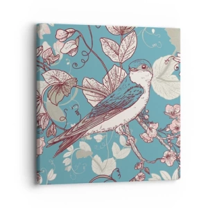 Tablou pe pânză - Ciripit în florile albe - 30x30 cm